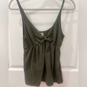 Abercrombie & Fitch Olive Green Babydoll Tie Front Tank Top Size L